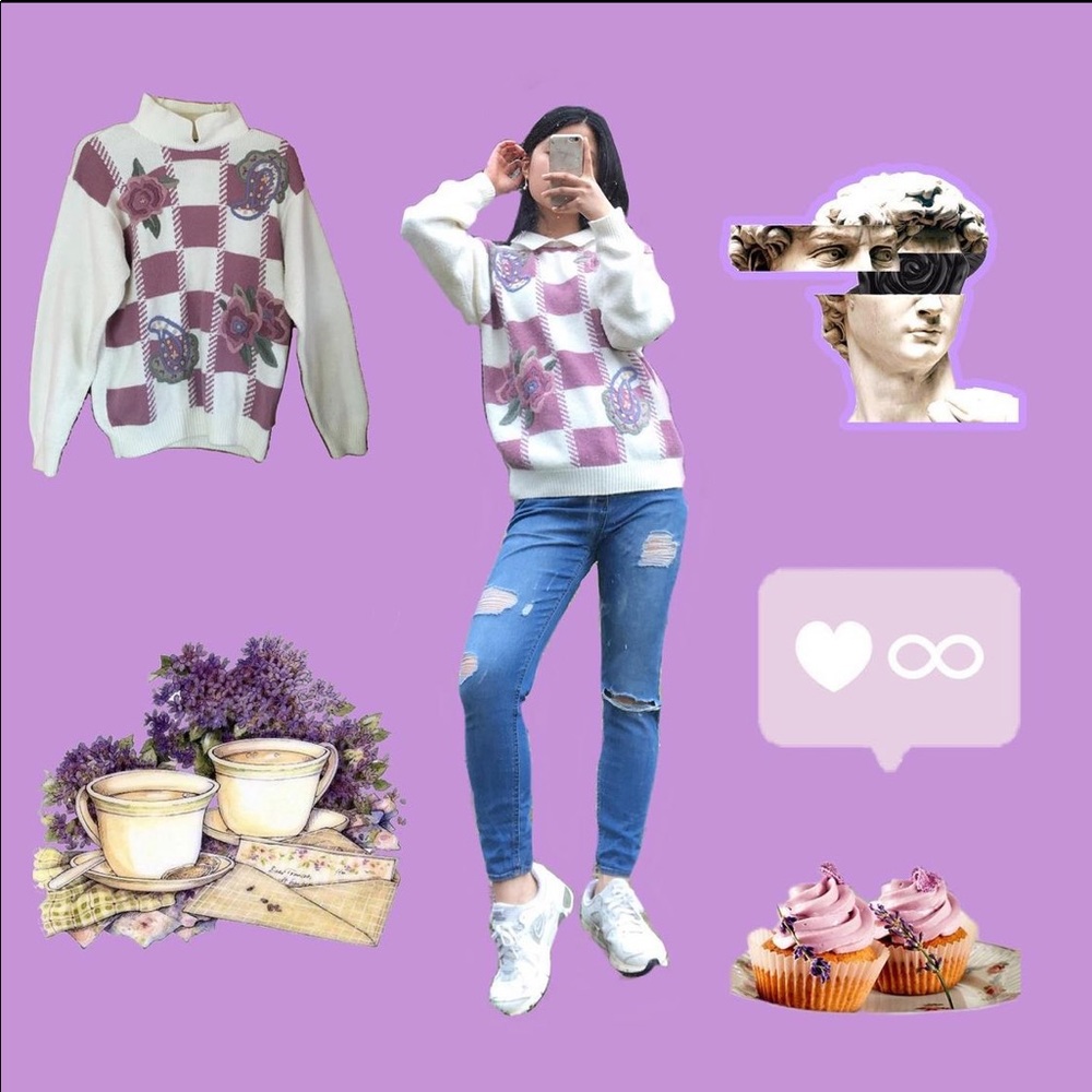 Alfred Dunner Floral Checkered Board Sweater